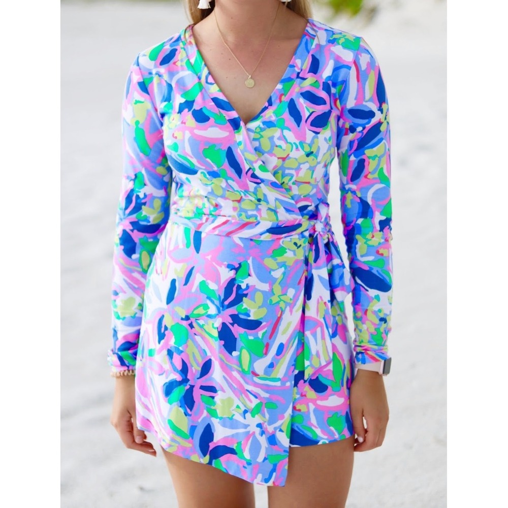 Lilly Pulitzer Multicolor Floral Wrap Mini Dress - Pink, Blue, Green, Purple